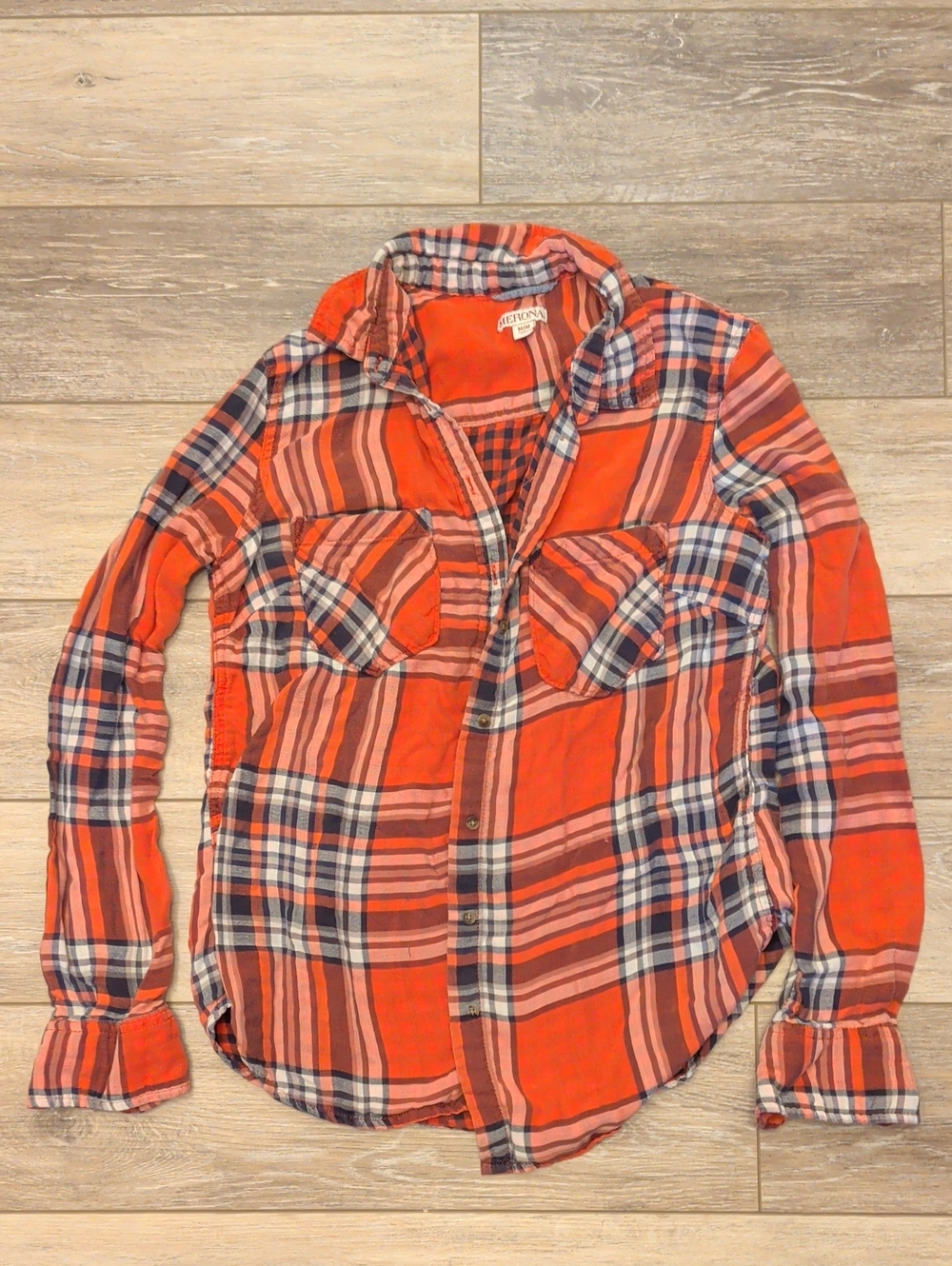 Merona Orange Plaid Flannel Womens Size M